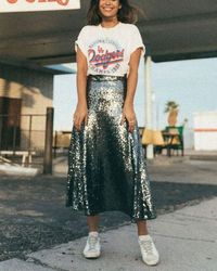 7. T-shirt and sequin skirt