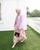 4. Dress bermotif luaran ungu hijab berwarna mauve tampilkan kesan feminin