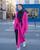 3. Perpaduan Coat warna fuschia legging hitam