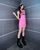 10. Dress pink cerah boots platform tinggi