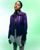 7. Pakai leather jacket warna ungu mini skirt balon