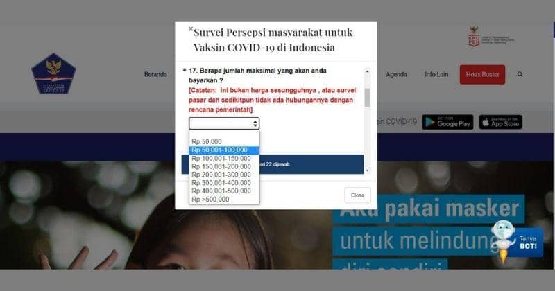 Screen Captured: Survey Vaksin Corona Kemenkes