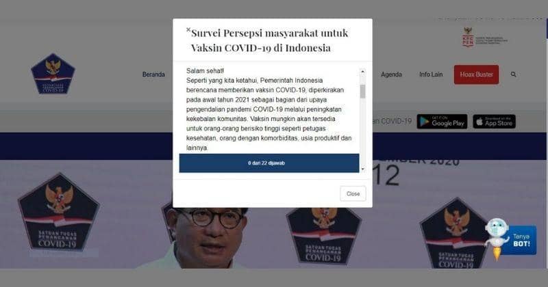 Screen Captured: Survey Vaksin Corona Kemenkes