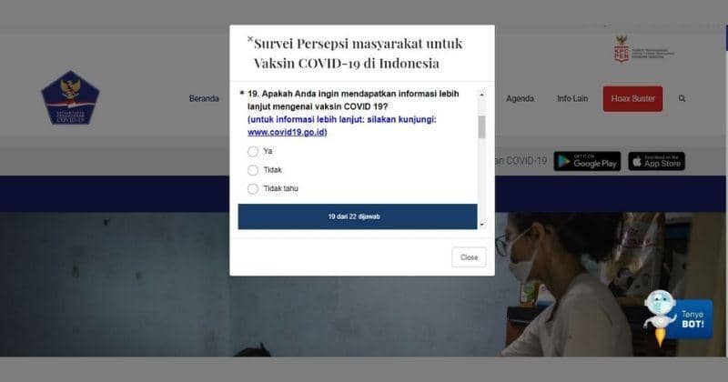 Screen Captured: Survey Vaksin Corona Kemenkes