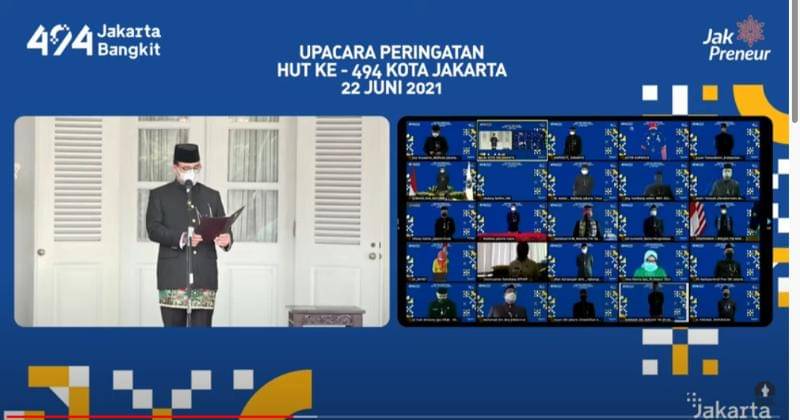 Saat Upacara HUT DKI ke-494 diselenggarakan secara virtual pada Selasa (22/06/2021) - Youtube.com/PemprovDKIJakarta