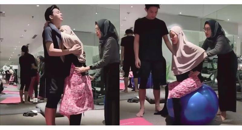Dinda Hauw melakukan pregnancy yoga ditemani suami - instagram.com/reydin_10