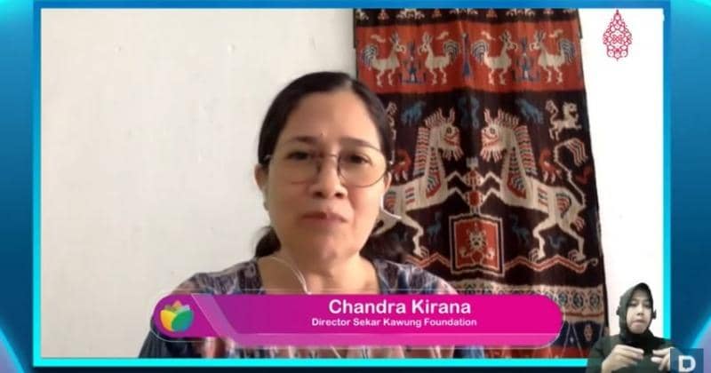 Potret Chandra Kirana Prijosusilo selaku Pendiri Kawung Foundation saat webinar WLF. - Women Leaders Forum 2022