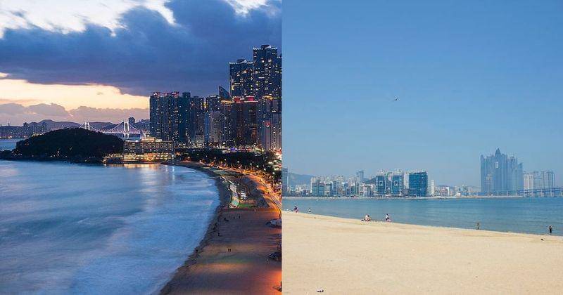 Pantai Haeundae (kiri) dan Pantai Gwangalli (kanan) - wikipedia.org