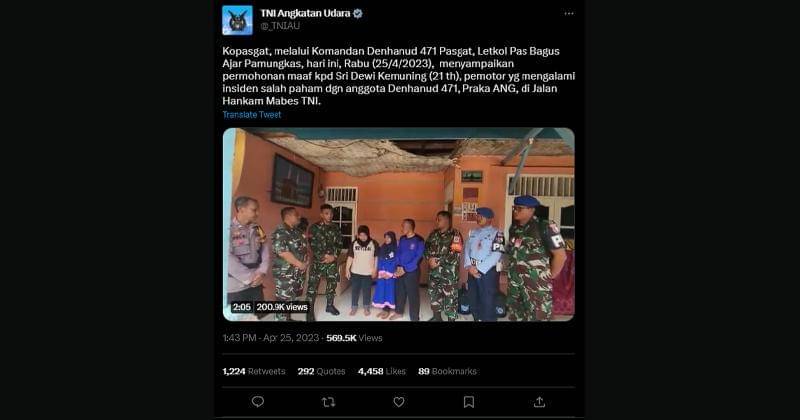 Tangkapan Layar Twitter.com/@_TNIAU