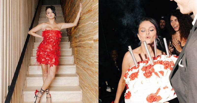 Gaya Selena Gomez Rayakan Ultah ke-31, Memukau Pakai Mini Dress Merah!
