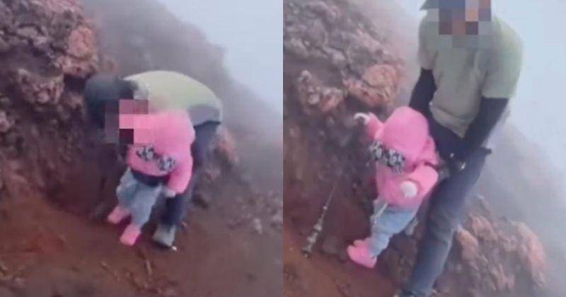 Tangkapan layar pendaki berada di puncak Gunung Kerinci bersama anaknya - Twitter.com/jangansokkerass