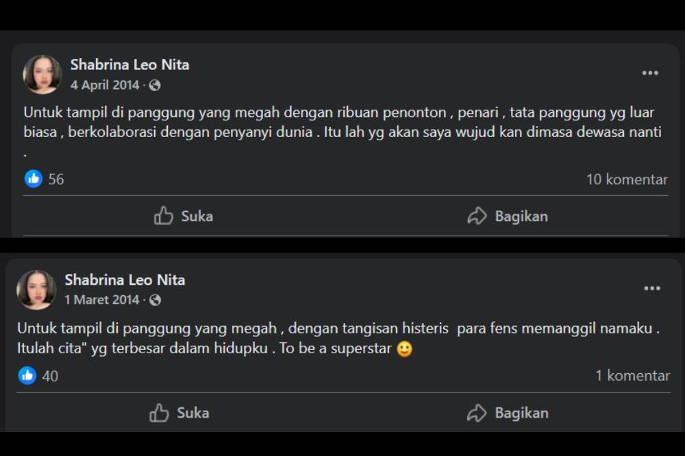 Tulisan Shabrina Leanor di Facebook