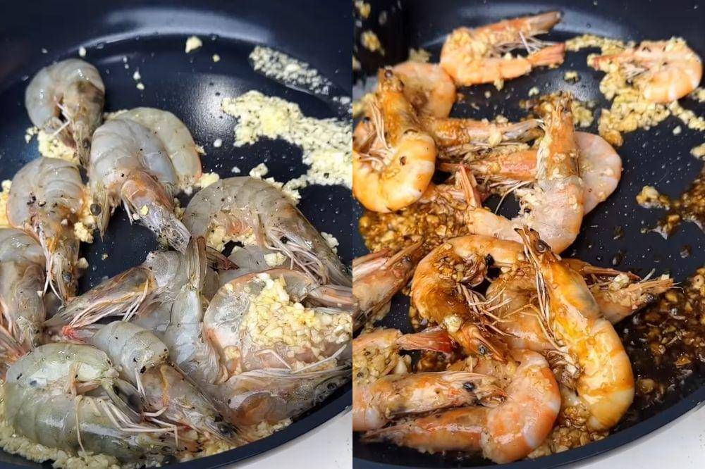 Proses membuat udang bawang putih