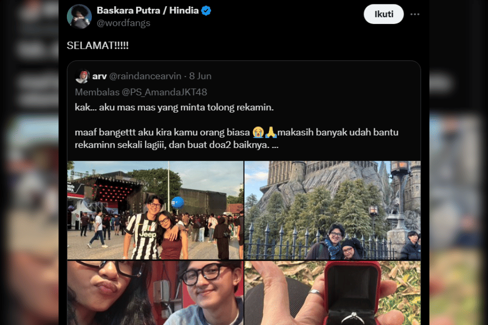 Hindia beri ucapan selamat pada pasangan yang lamaran di konsernya