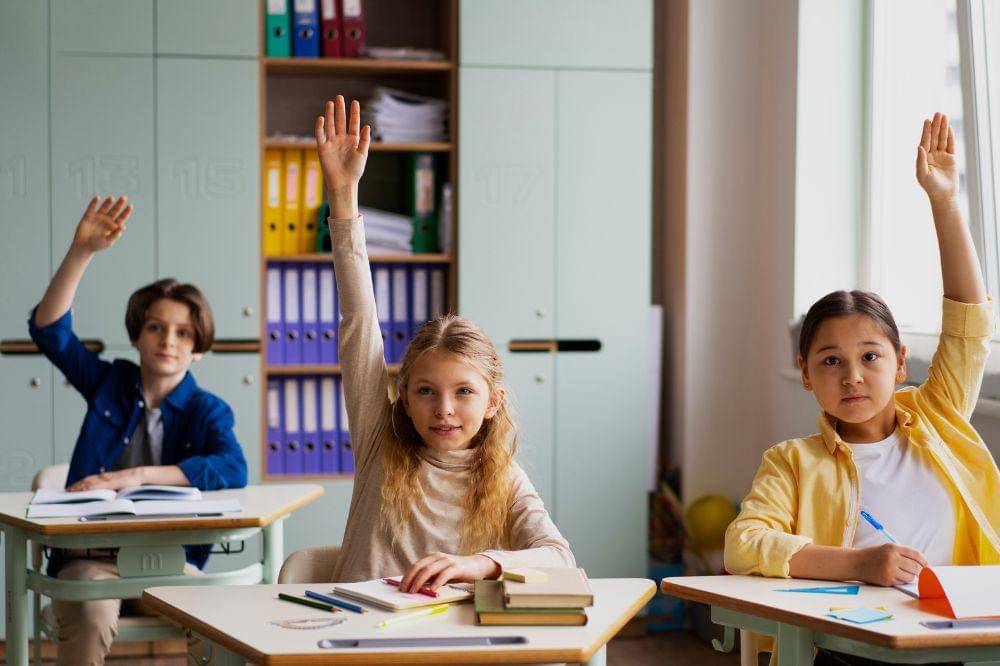 Front view kids at school