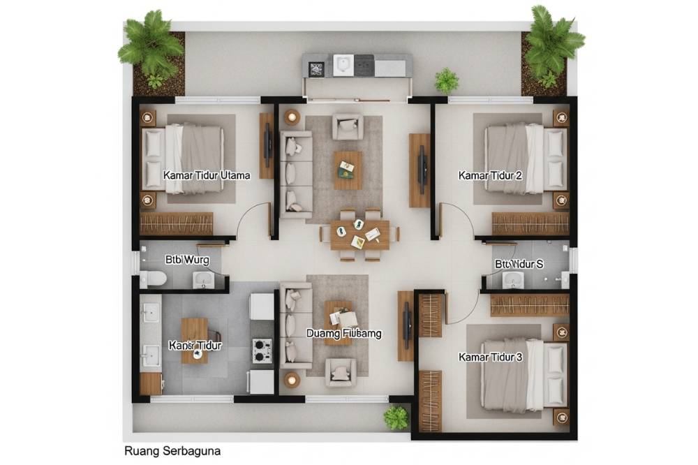 Ide Denah Rumah 3 Kamar Tidur