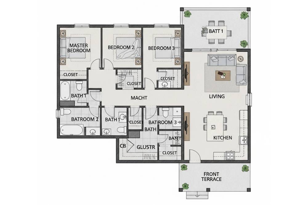 Ide Denah Rumah 3 Kamar Tidur