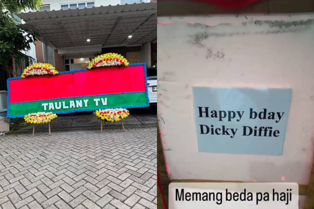 karangan bunga Andre Taulany untuk Dicky Difie