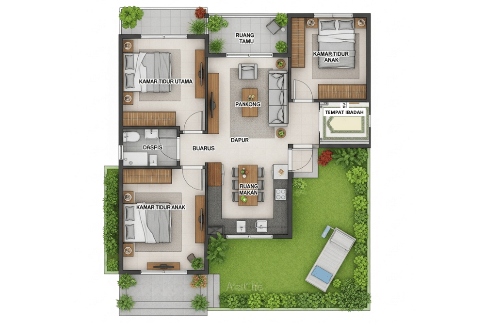 Ide Denah Rumah 3 Kamar Ukuran 7x12