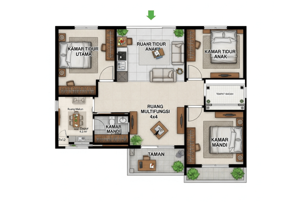 Ide Denah Rumah 3 Kamar Ukuran