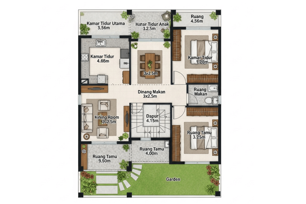 Ide Denah Rumah 3 Kamar Ukuran 7x12