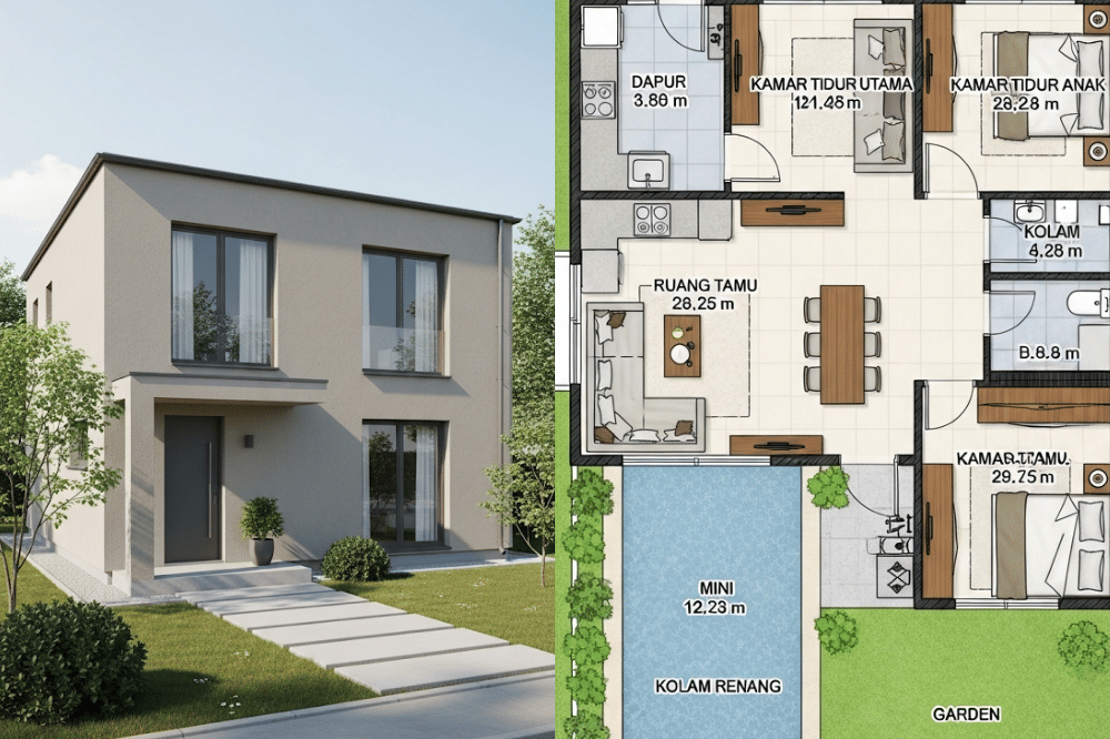 Ide Denah Rumah 3 Kamar Ukuran 7x12