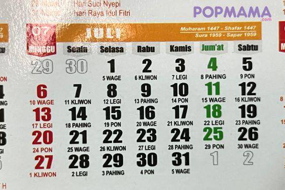Kalender Jawa Juli 2025, Lengkap Weton dan Hari Pasaran