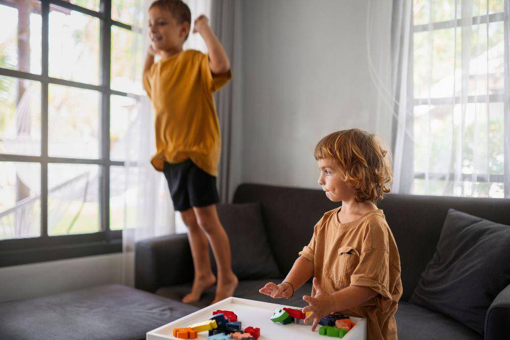 Side view kids playing indoors