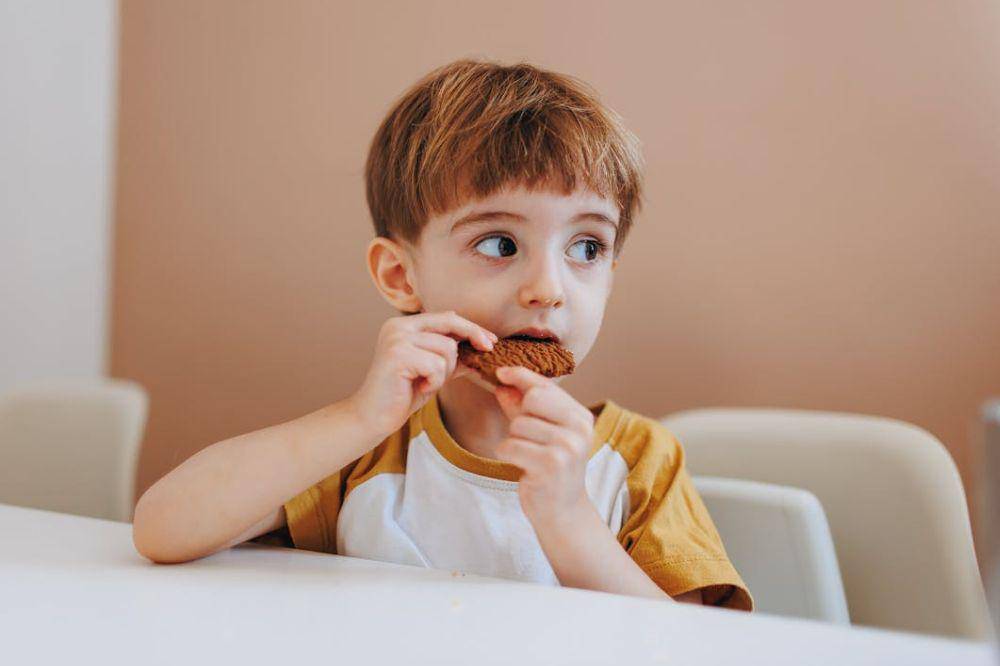 Kid eating biscuit