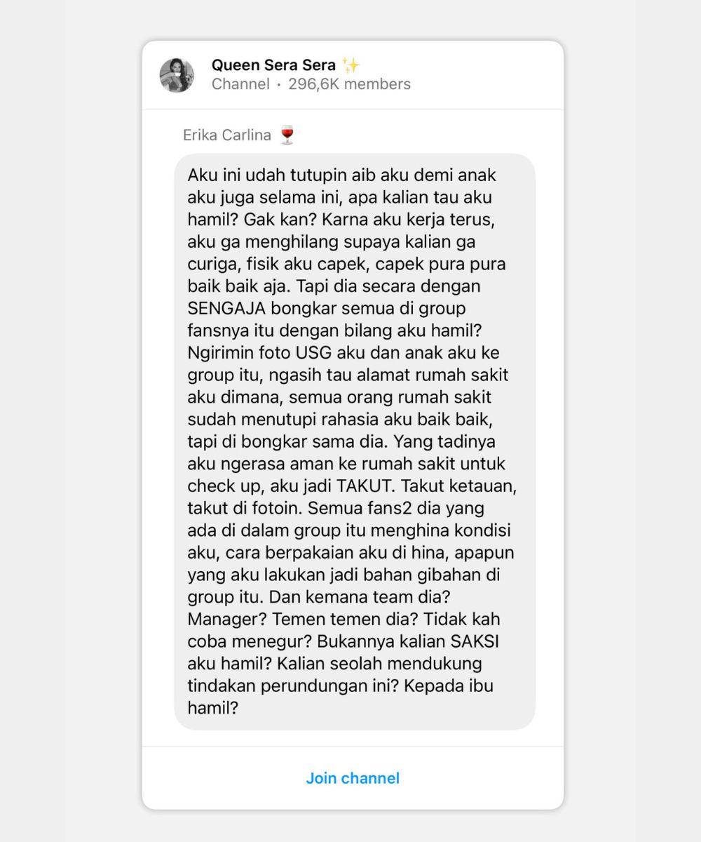 Curhatan Erika Carlina soal Papa Anaknya