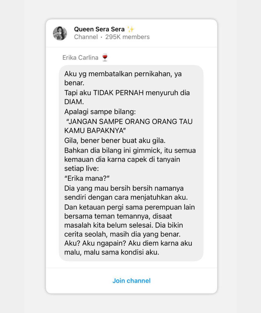 Curhatan Erika Carlina soal Papa Anaknya
