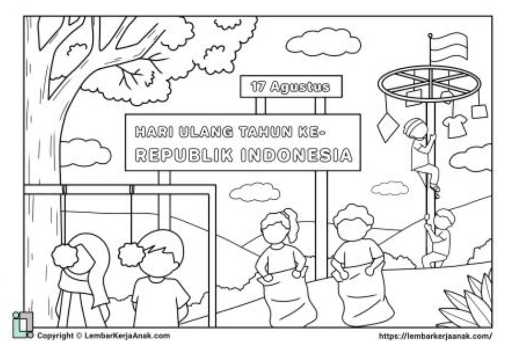 sketsa mewarnai tema kemerdekaan