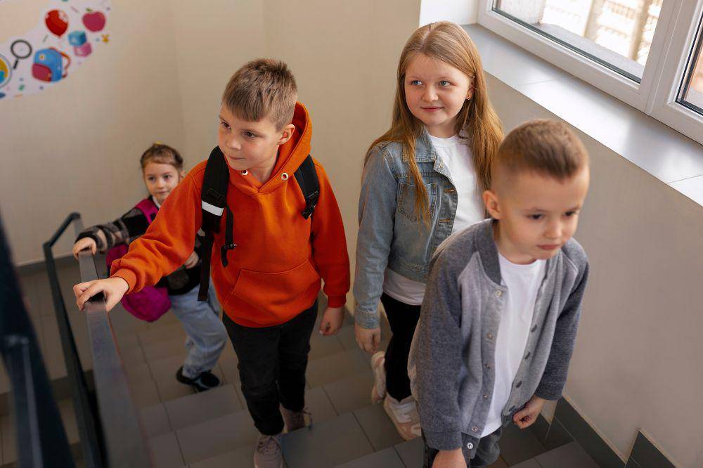 High angle kids at school