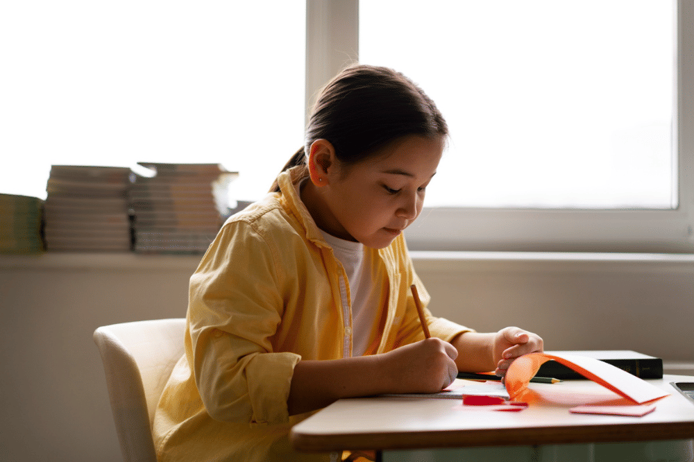 Anak sedang mengerjakan tugas