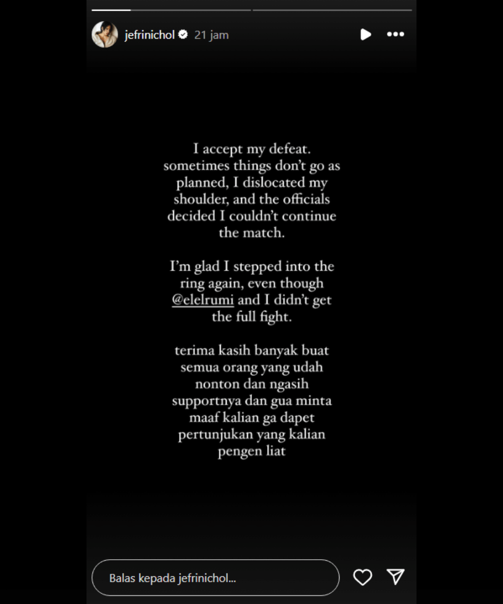 Jefri Nichol terima kekalahan