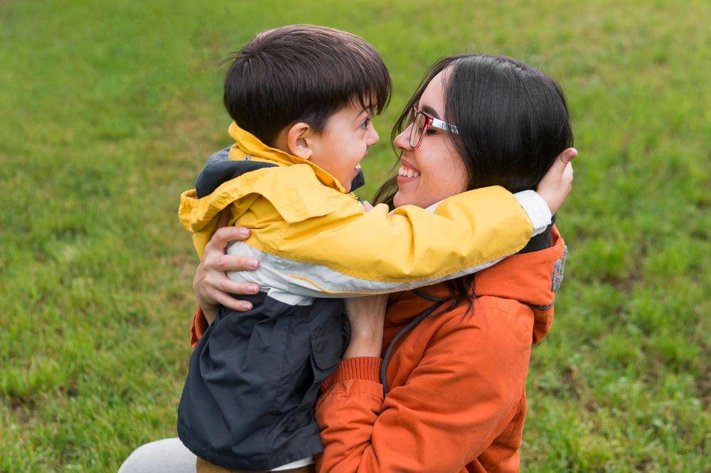 Mother and child being happy