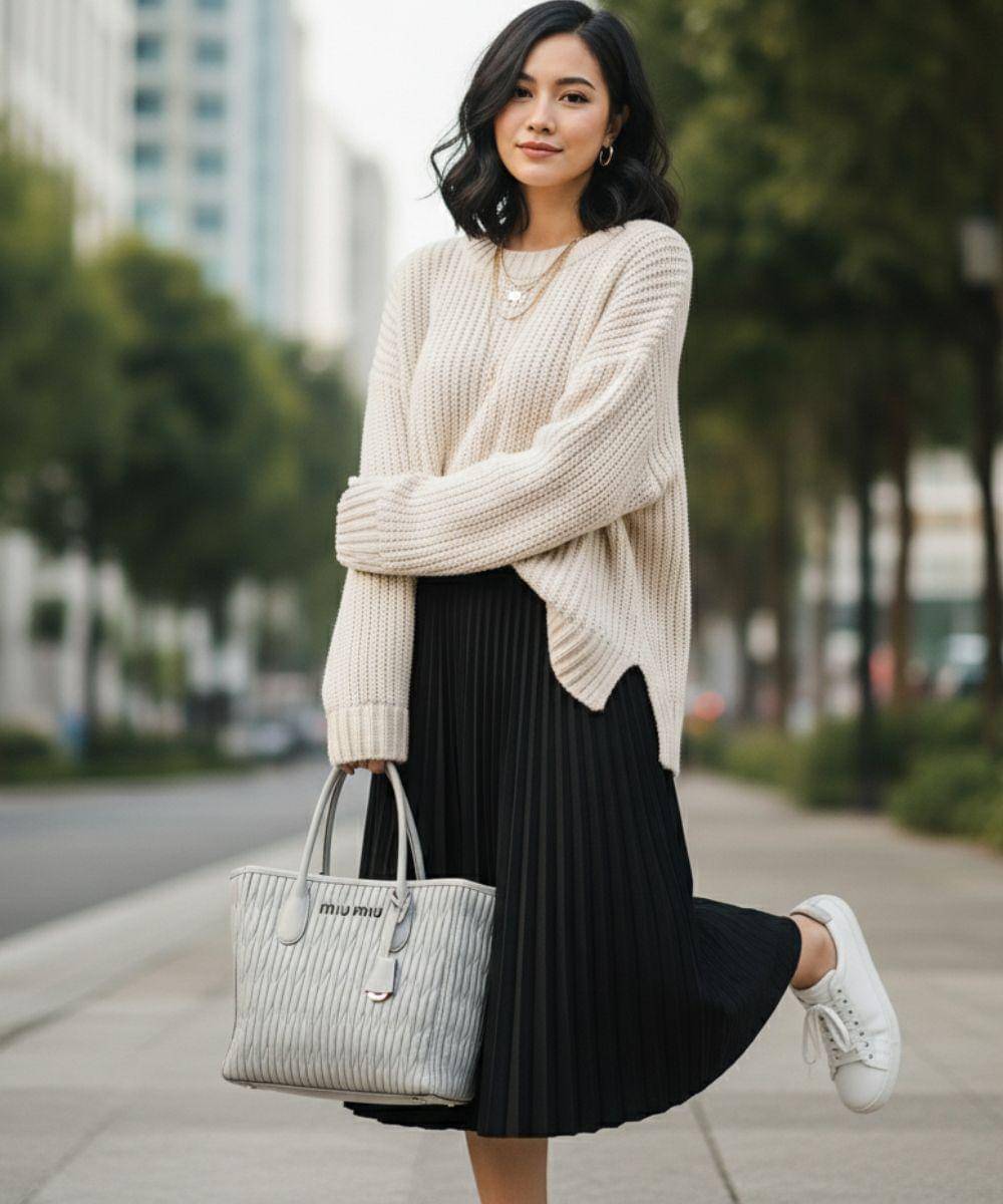 Tips Padu Padan Sweater dengan Rok, Bikin Penampilan Lebih Mature!.jpg