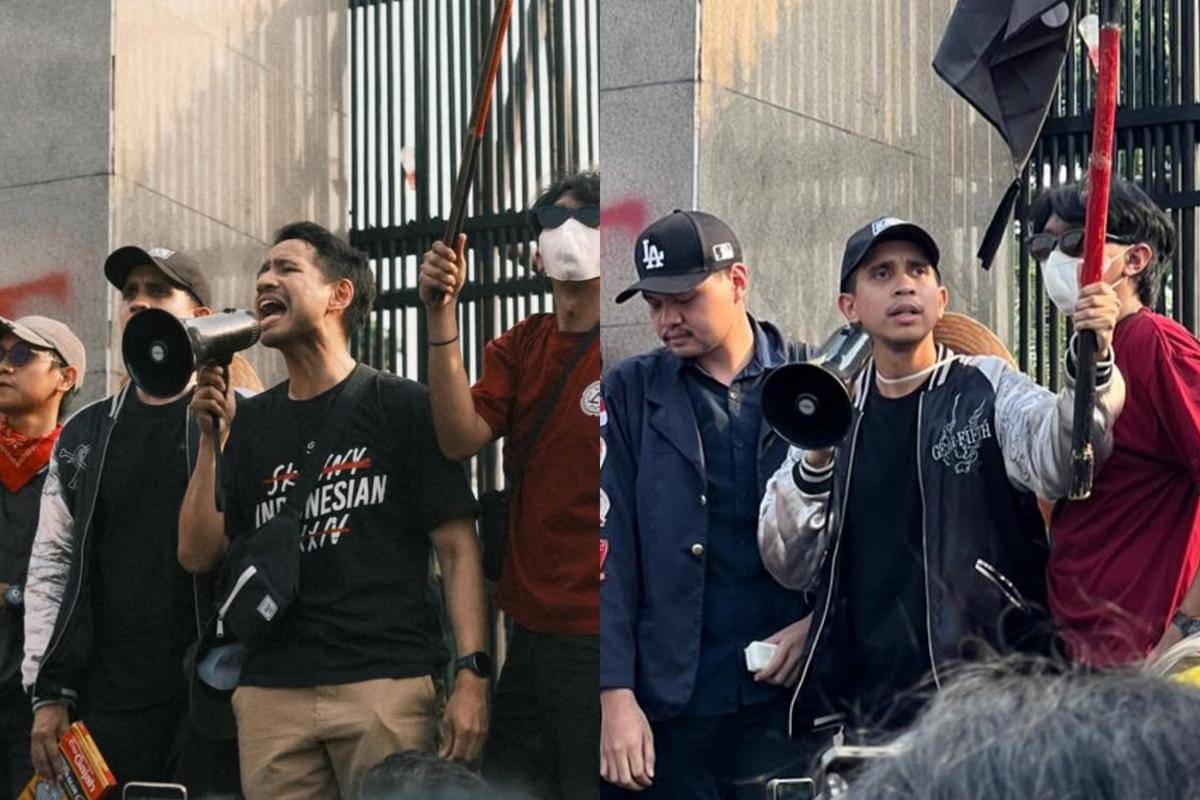 Jovial da Lopez dan Andovi da Lopez demo di Gedung DPR RI pada Jumat, 29 Agustus 2025
