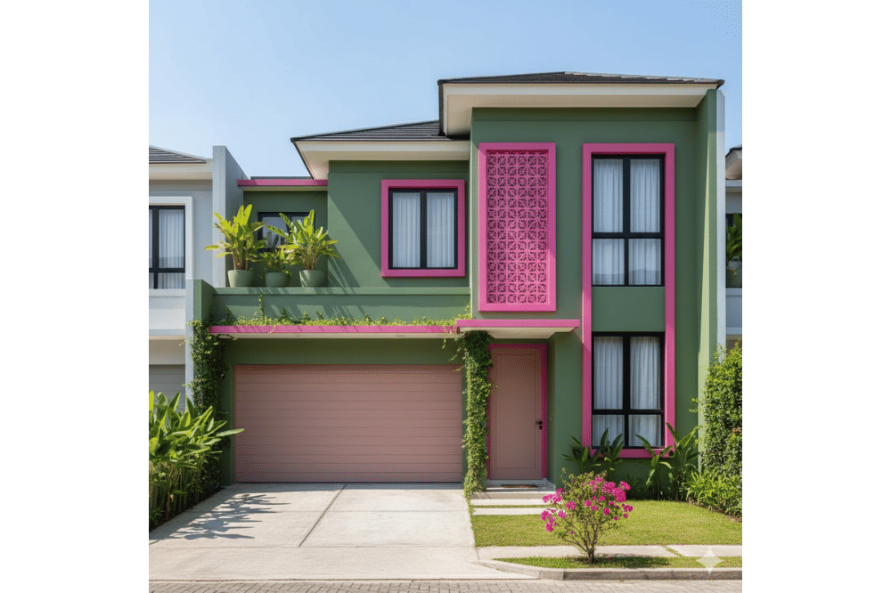 Ide Kombinasi Warna Cat Rumah Hijau dan Pink
