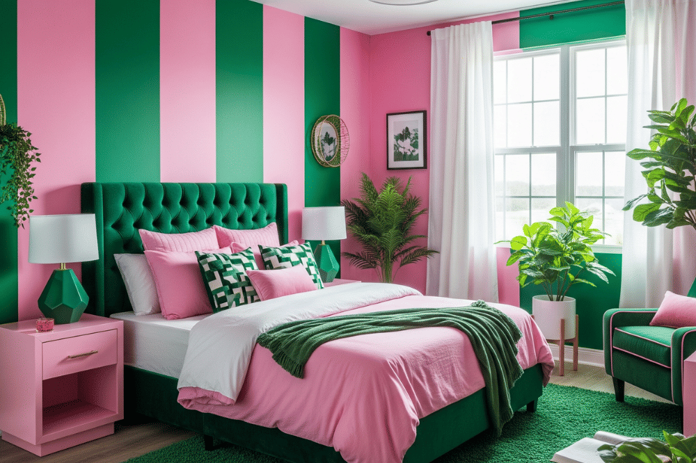 Ide Foto Kamar Kombinasi Warna Cat Hijau dan Pink