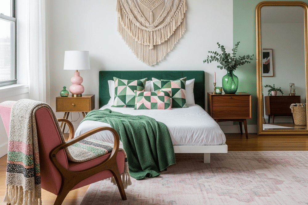 Ide Foto Kamar Kombinasi Warna Cat Hijau dan Pink