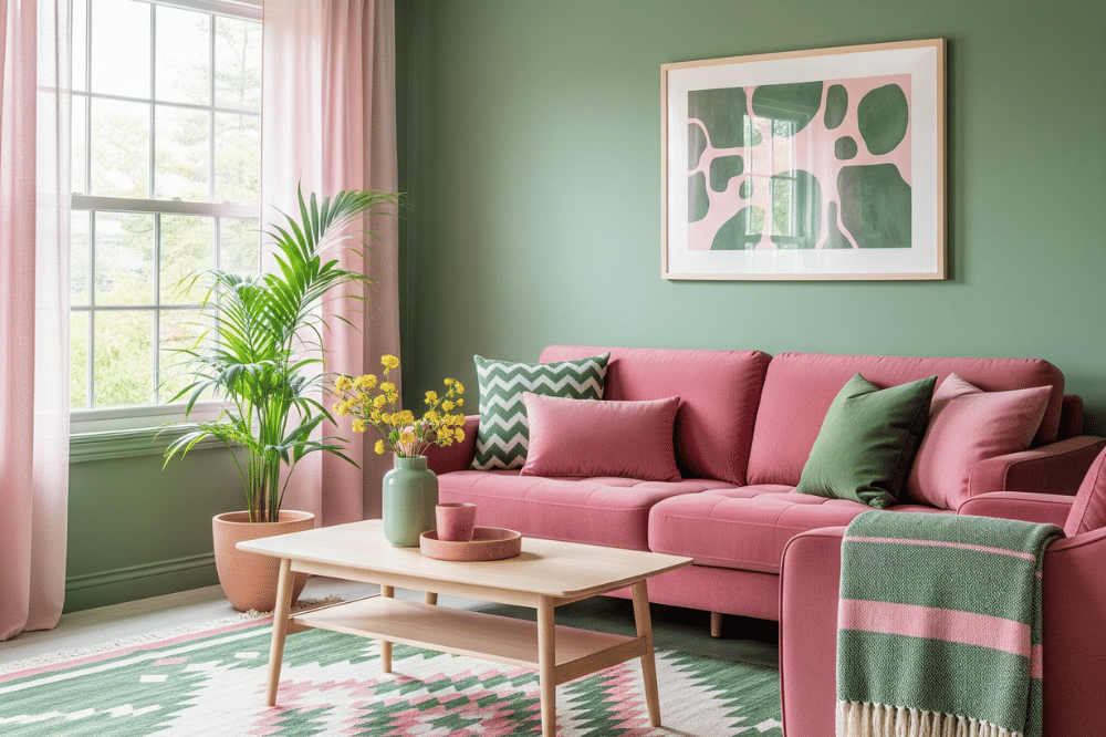 Ide Dekorasi Rumah Kombinasi Warna Cat Hijau dan Pink