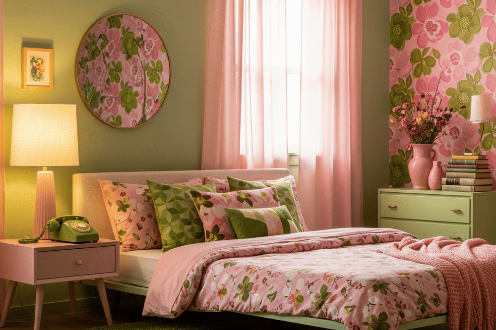 Ide Foto Kamar Kombinasi Warna Cat Hijau dan Pink