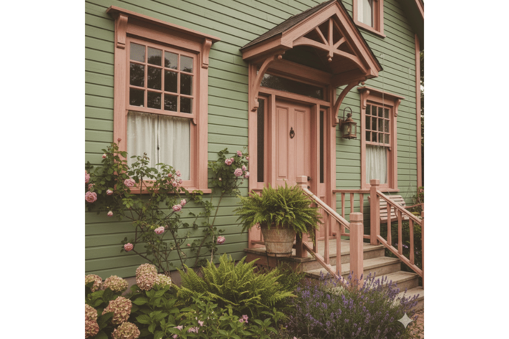 Ide Kombinasi Warna Cat Rumah Hijau dan Pink