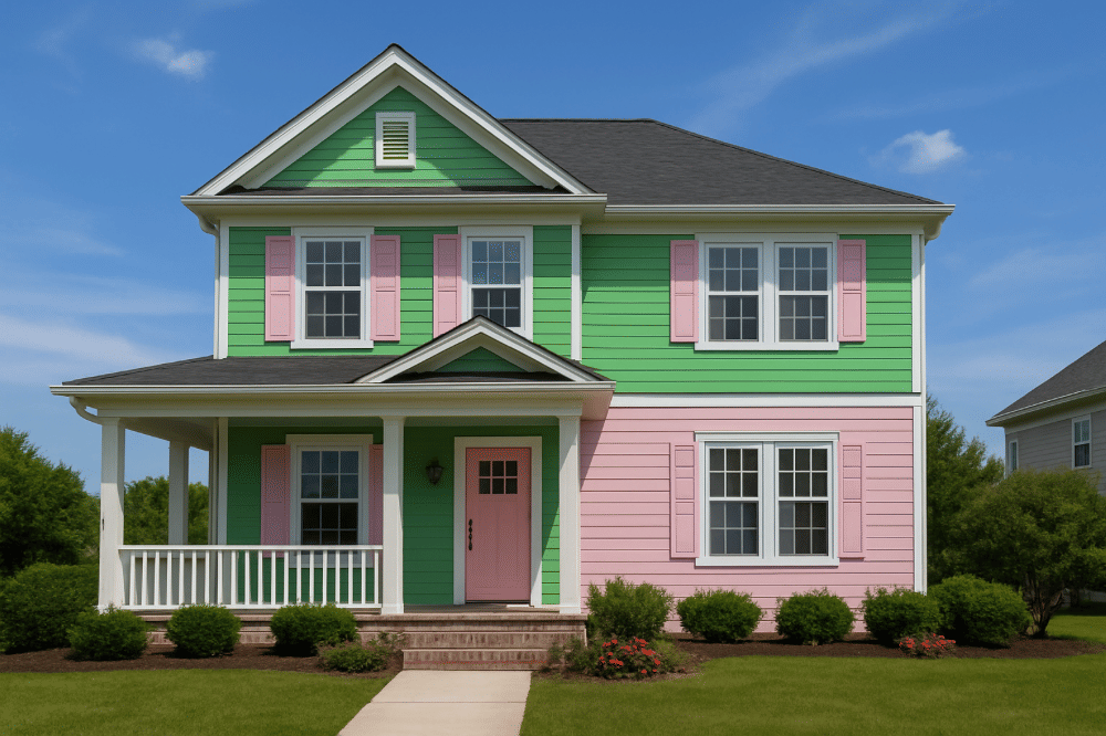 Ide Kombinasi Warna Cat Rumah Hijau dan Pink  