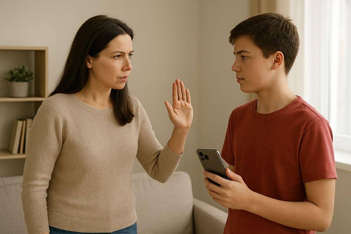 mama melarang anak remaja pakai smartphone terlalu lama