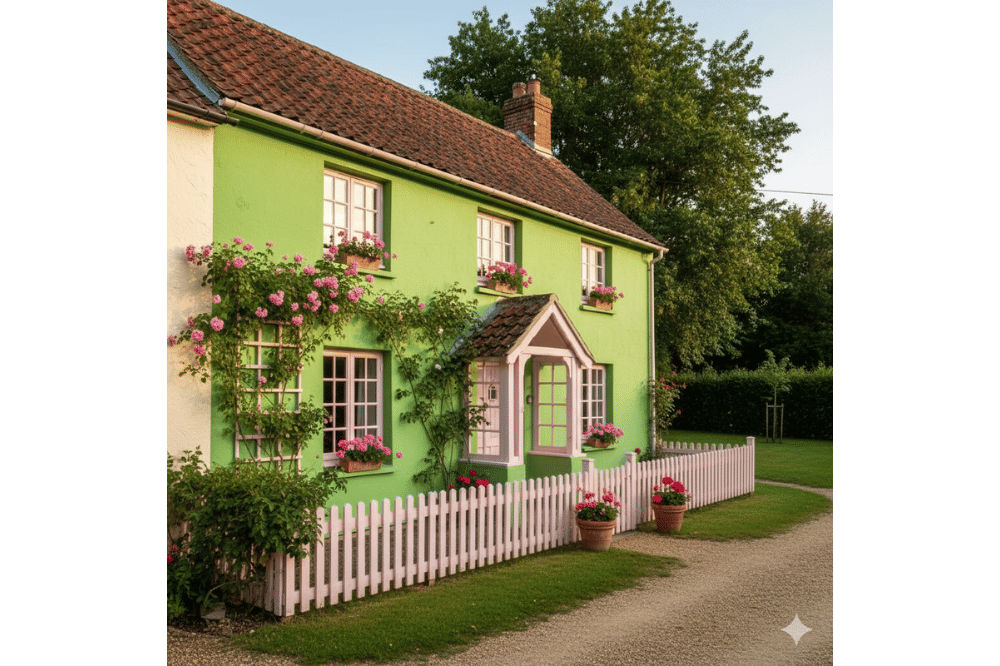 Ide Kombinasi Warna Cat Rumah Hijau dan Pink