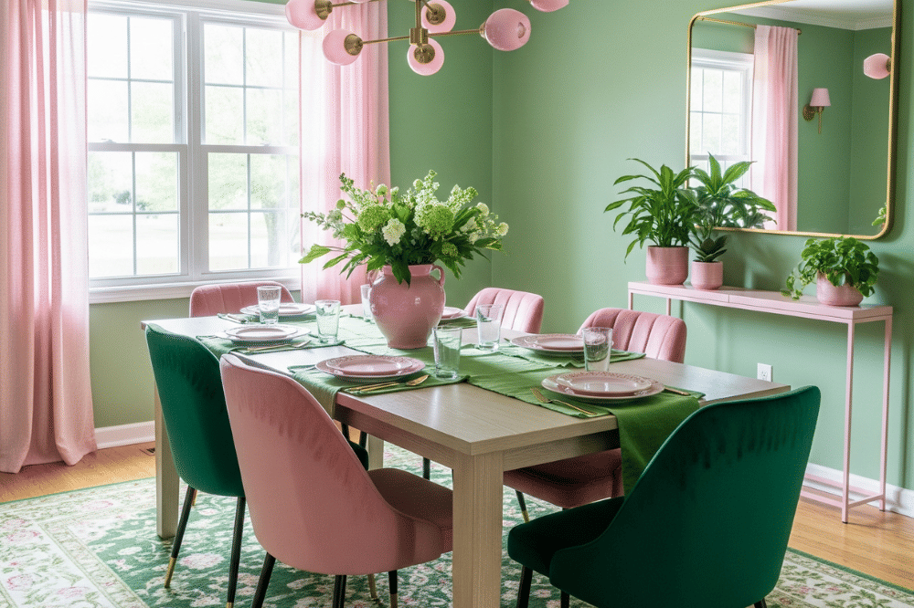 Ide Dekorasi Rumah Kombinasi Warna Cat Hijau dan Pink