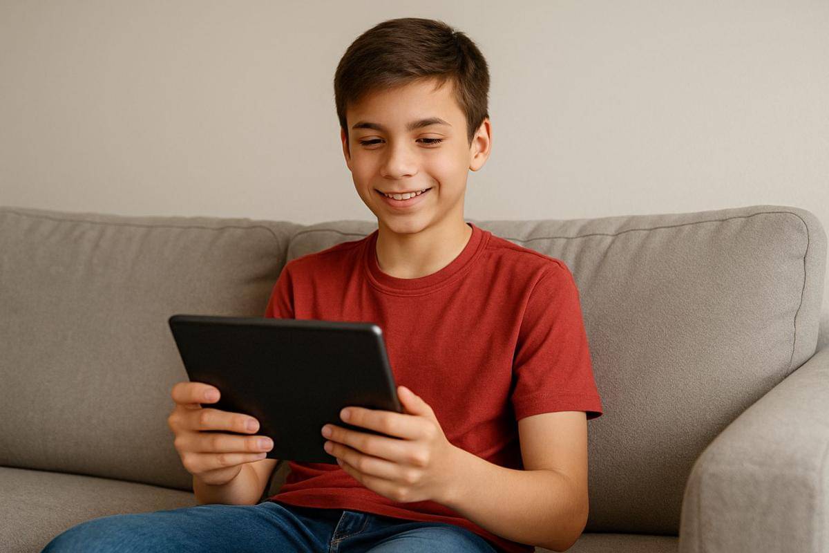 anak remaja belajar menggunakan tablet