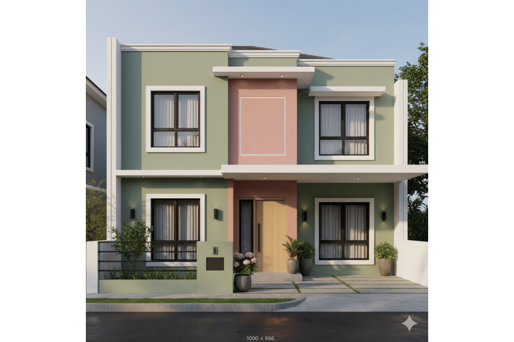 Ide Kombinasi Warna Cat Rumah Hijau dan Pink